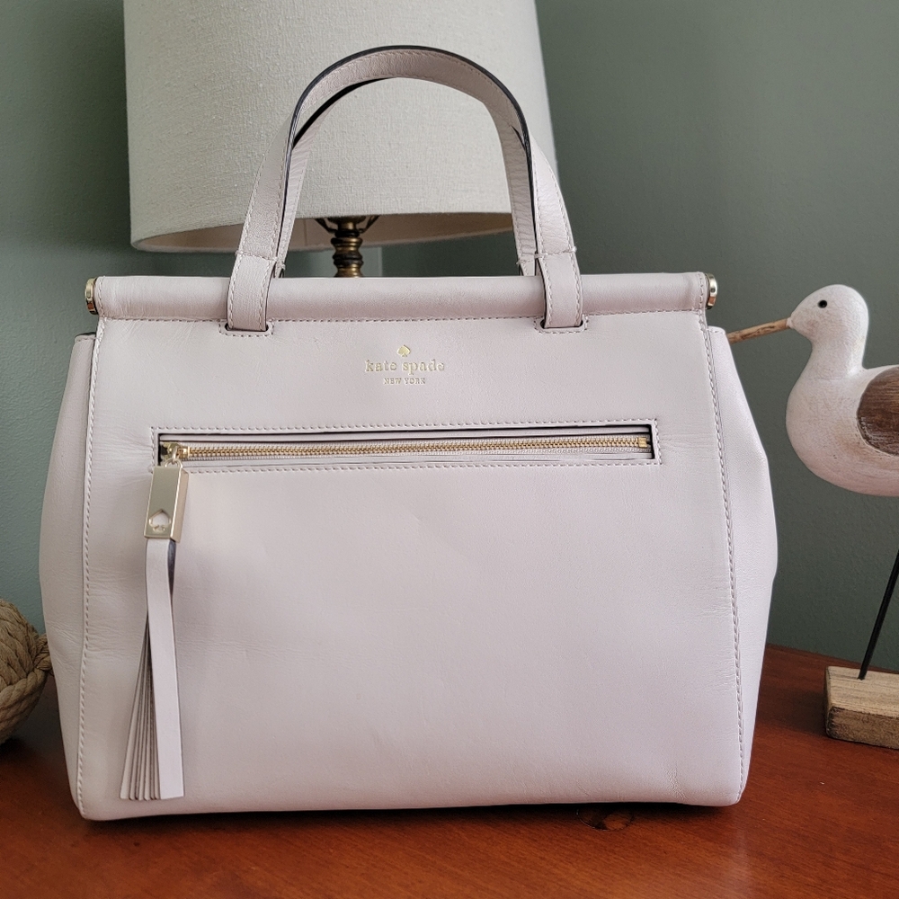 Kate Spade WKRU3306 Royal Place Cherise White Leather Satchel Bag